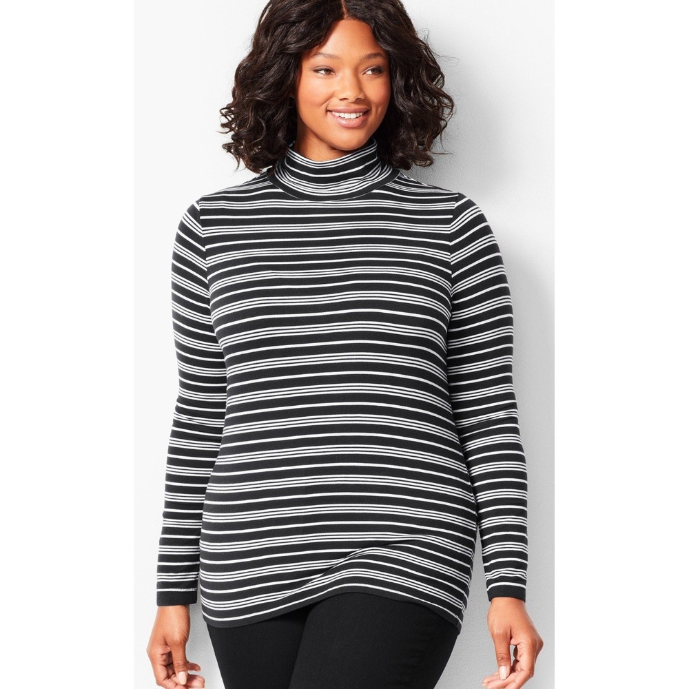 Talbots Therma Warmth Black White Stripe Turtleneck Longsleeve Top‎ Baselayer 2X